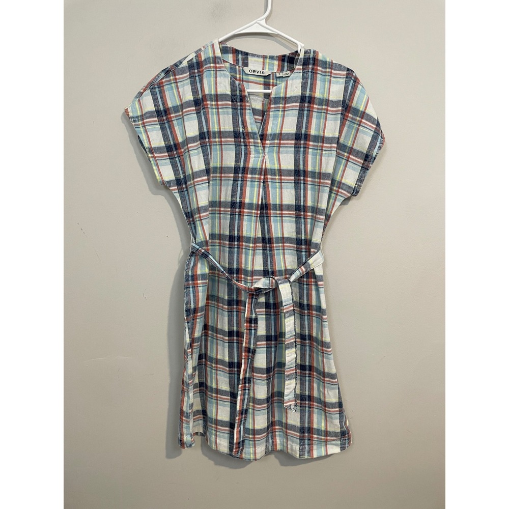 NWT Orvis Plaid Cotton Short Sleeve Belted Shirt Dress Size Small Granola‎ Girl